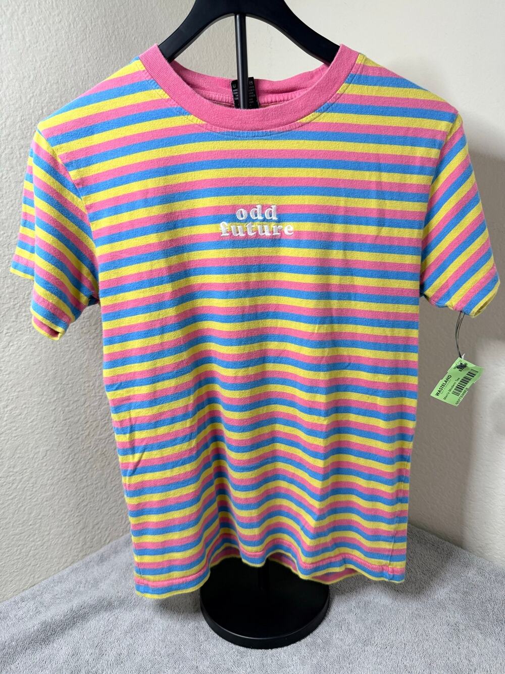 New Odd Future Striped T Shirt Mens Small S Pink Blue Yellow Pastel Embroidered
